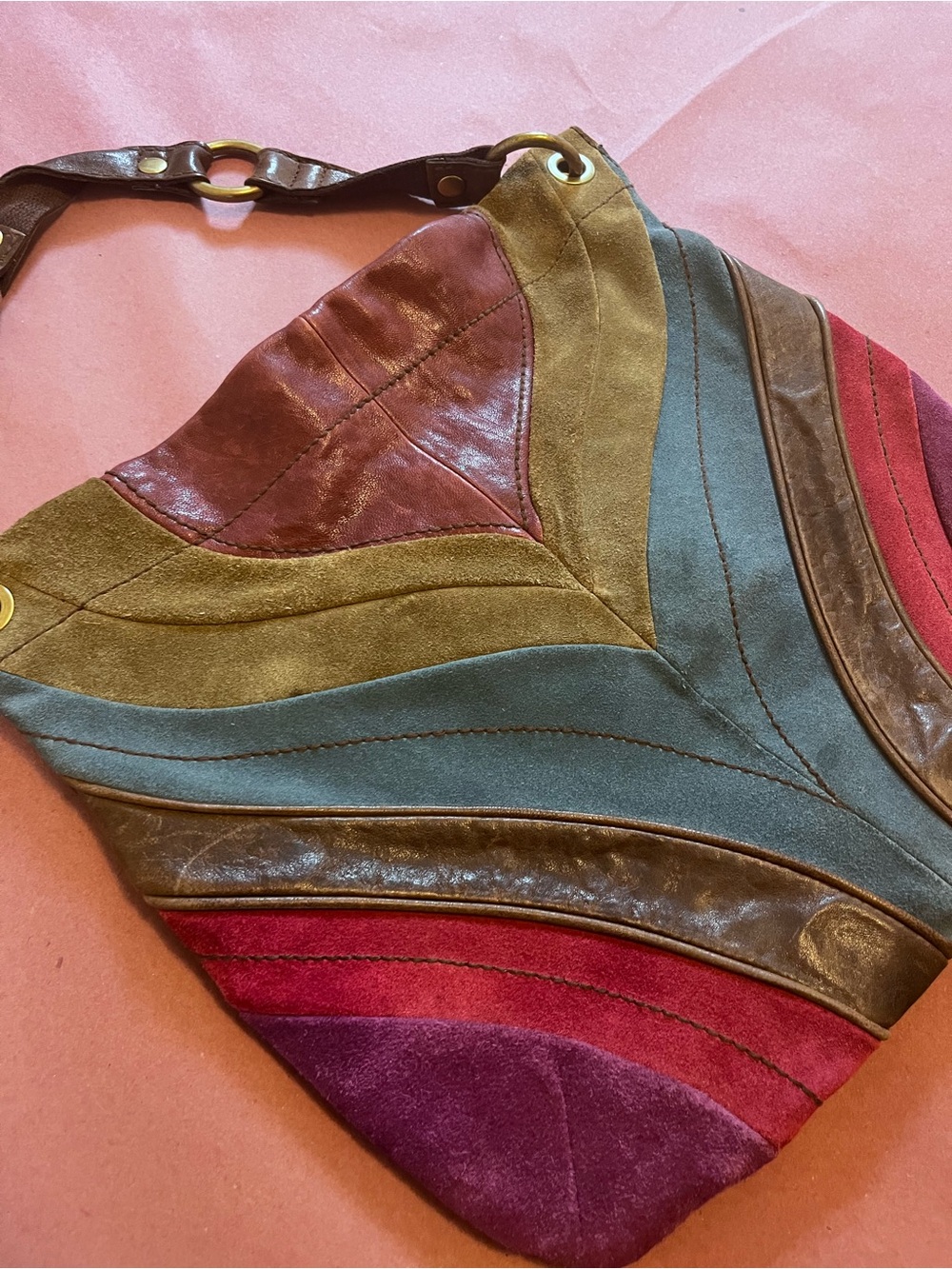 Fossil Multicolor Suede Patchwork Shoulder Bag in Blue, Purple, Red, Brown - Picture 2 of 5